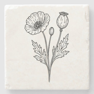 Porta-copo De Pedra Arte de Linha Flor Botânica de Papoula