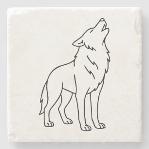 Porta-copo De Pedra Arte de linha minimalista de lobo – Vida selvagem