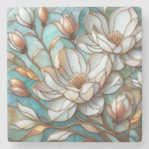 Porta-copo De Pedra Arte de Mosaico Floral de Magnólia Elegante em Vid