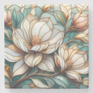 Porta-copo De Pedra Arte de mosaico floral de vidro colorido Magnólia
