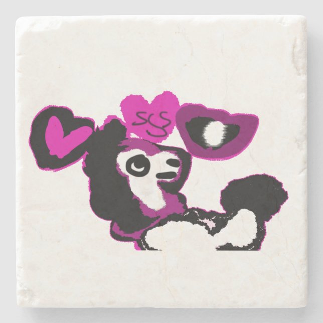 Porta-copo De Pedra Arte de poodle roxo (Frente)
