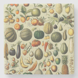 Porta-copo De Pedra Arte de Poster de Frutas Botânicas Francesas Vinta