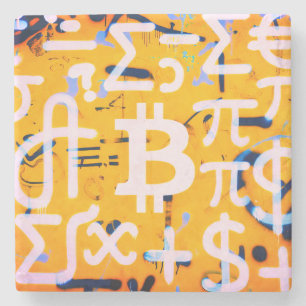 Porta-copo De Pedra Arte de Rua Bitcoin (Pintura Laranja Nº 4)