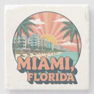 Porta-copo De Pedra Arte de Viagem Vintage Miami Flórida Anos 80 Logo