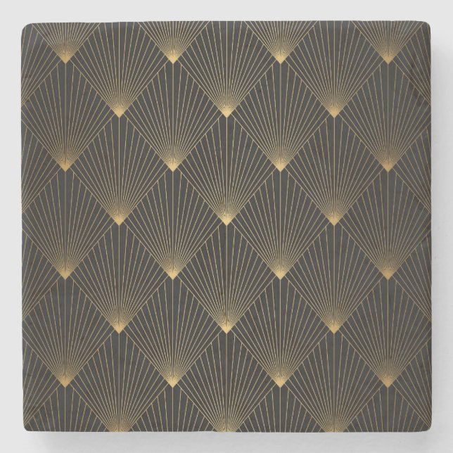 Porta-copo De Pedra Arte Deco: Legância Dourada Negra. (Frente)