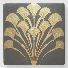 Porta-copo De Pedra Arte Deco Retro Preto Dourado Planta Hieroglífica