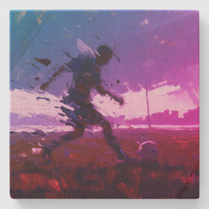 Porta-copo De Pedra "Arte do Futebol" (Estilo 3) Pintura a Óleo 