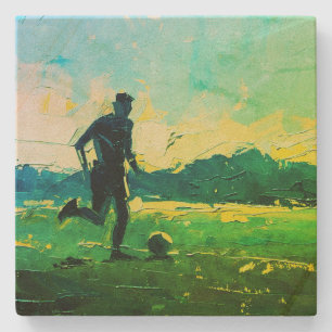 Porta-copo De Pedra "Arte do Futebol" (Estilo 4) Pintura a Óleo 
