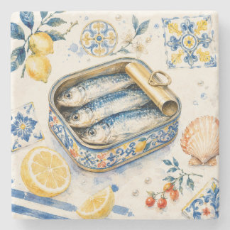 Porta-copo De Pedra Arte em Aquarela de Sardinha Siciliana