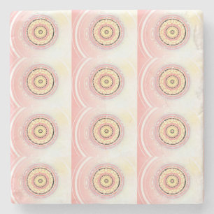 Porta-copo De Pedra Arte em Estilo Mandala Rosa e Amarelo