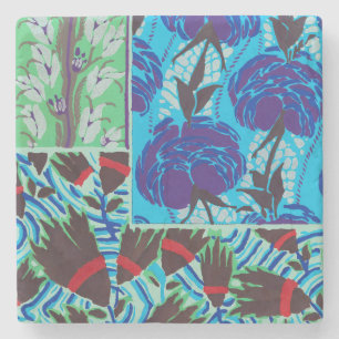 Porta-copo De Pedra Arte Floral Azul e Verde Maximalista Vibrante