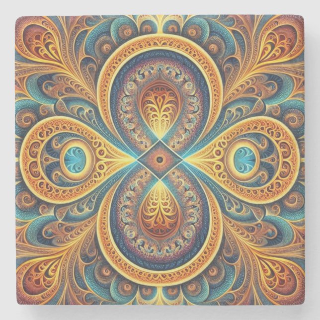 Porta-copo De Pedra Arte Fractal Vibrante (Frente)