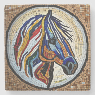 Porta-copo De Pedra Arte Mosaica Colorida Única do Cavalo Faux