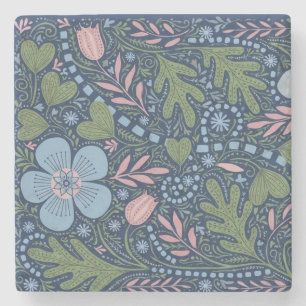 Porta-copo De Pedra Arte Popular Floral Elegante Padrão Botânico Vinta