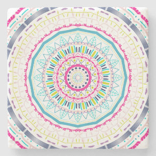 Porta-copo De Pedra Arte Vibrante e Colorida de Mandala