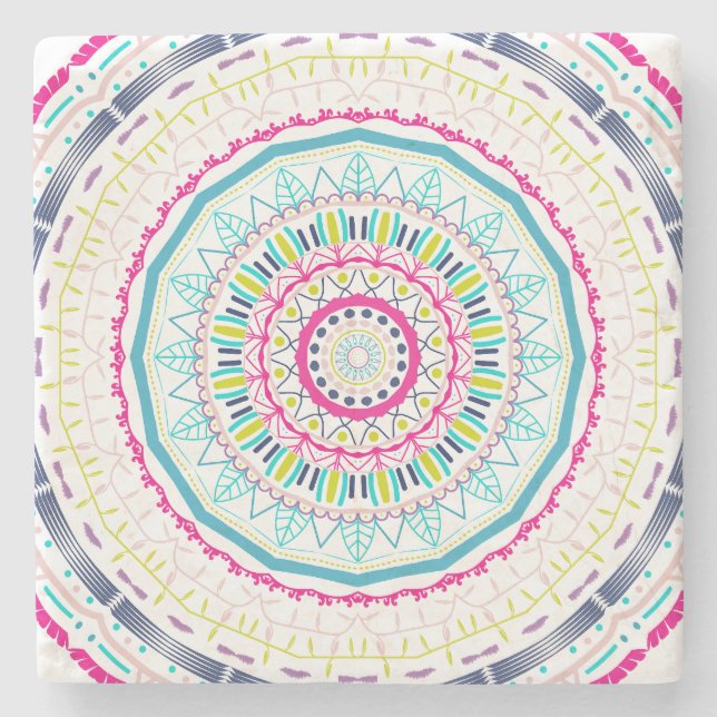Porta-copo De Pedra Arte Vibrante e Colorida de Mandala (Frente)