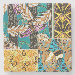 Porta-copo De Pedra Arte Vibrante Maximalista de Borboleta em Azul Tur