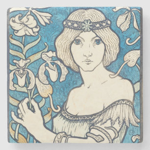 Porta-copo De Pedra Arte Vintage Mulher Nouveau Cartaz Impresso Floral