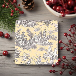 Porta-copo De Pedra Arte Vintage Toile de Jouy Preto e Amarelo