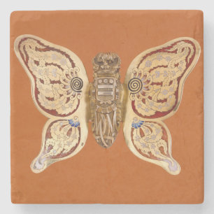 Porta-copo De Pedra Arte Vitoriana Borboleta Dourada Tiffany Vintage