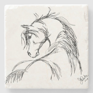 Porta-copo De Pedra Artsy Horse Head Sketch