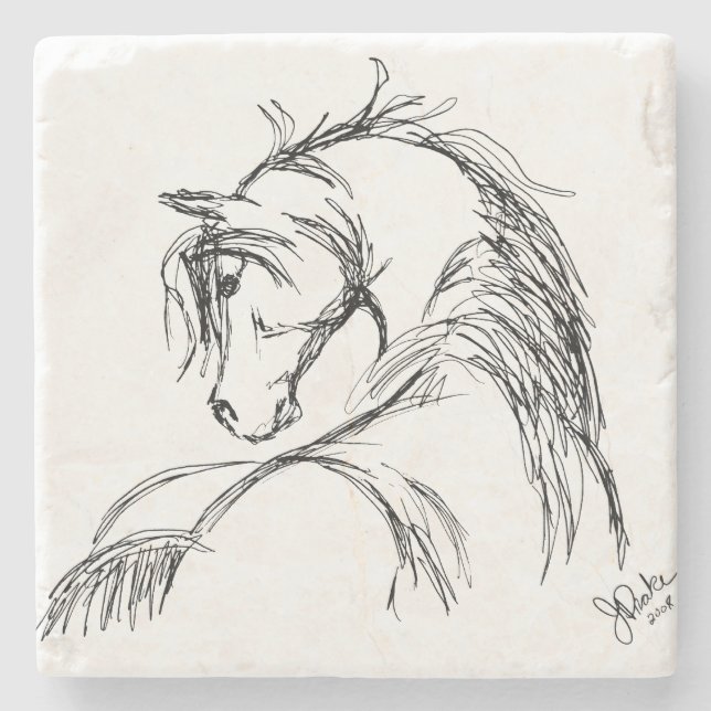 Porta-copo De Pedra Artsy Horse Head Sketch (Frente)