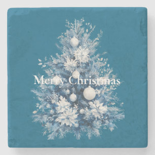 Porta-copo De Pedra Árvore de Natal Branco Azul