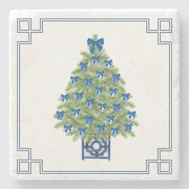 Porta-copo De Pedra Árvore de Natal em Chinoiserie (Frente)