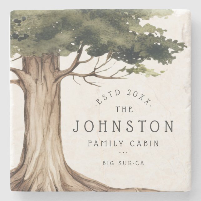 Porta-copo De Pedra Árvore Florestal de Aquarela de Cabina (Frente)
