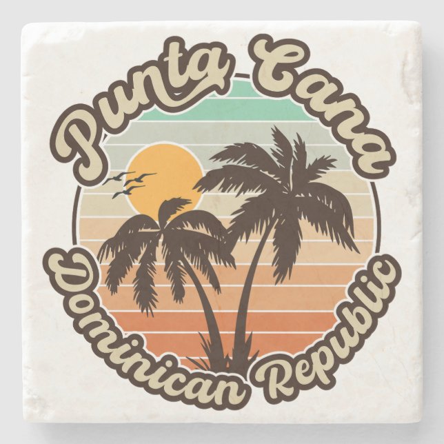 Porta-copo De Pedra Árvore Palm Dominicana Punta Cana Retro Sunset 80s (Frente)
