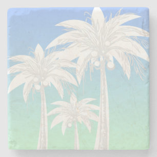 Porta-copo De Pedra Árvore Palm Moderna Árvore Costeira Azul Céu Verde