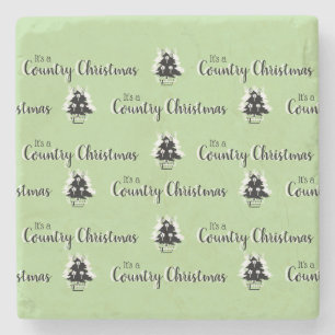 Porta-copo De Pedra Árvores de Natal Country Verde Retro