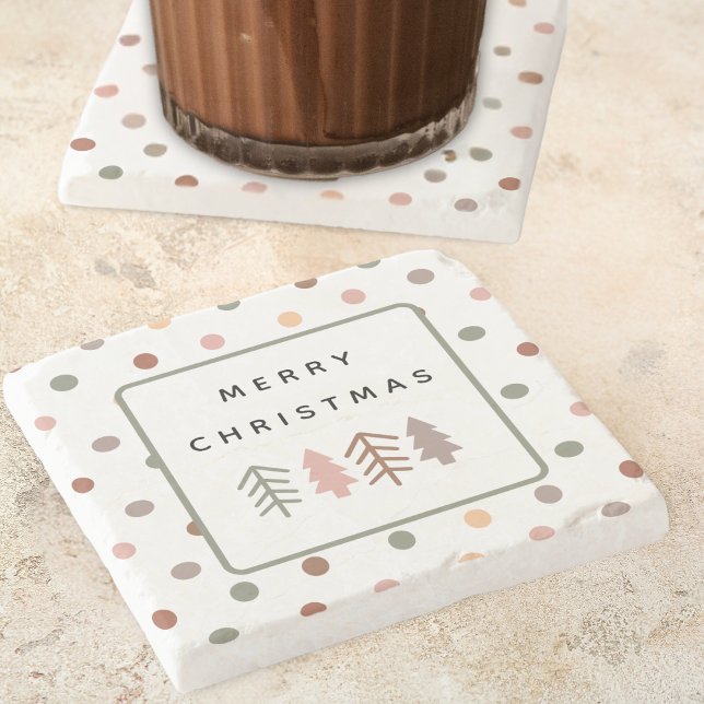 Porta-copo De Pedra Árvores de Natal e Pontos Boho Merry Christmas (Criador carregado)