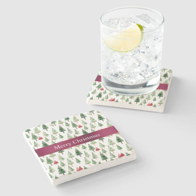Porta-copo De Pedra Árvores de Natal Vermelhos (Lateral)