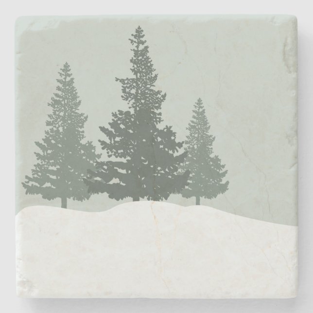 Porta-copo De Pedra Árvores Florestais Wonderland de inverno (Frente)