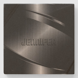 Porta-copo De Pedra Aspecto Metálico Preto Metálico Monograma Stainles