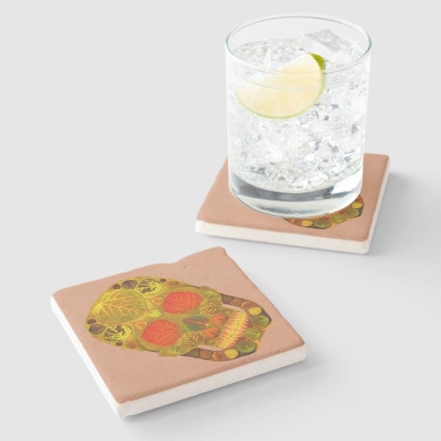 Porta-copo De Pedra Aspen Folha Crânio 12 (Lateral)