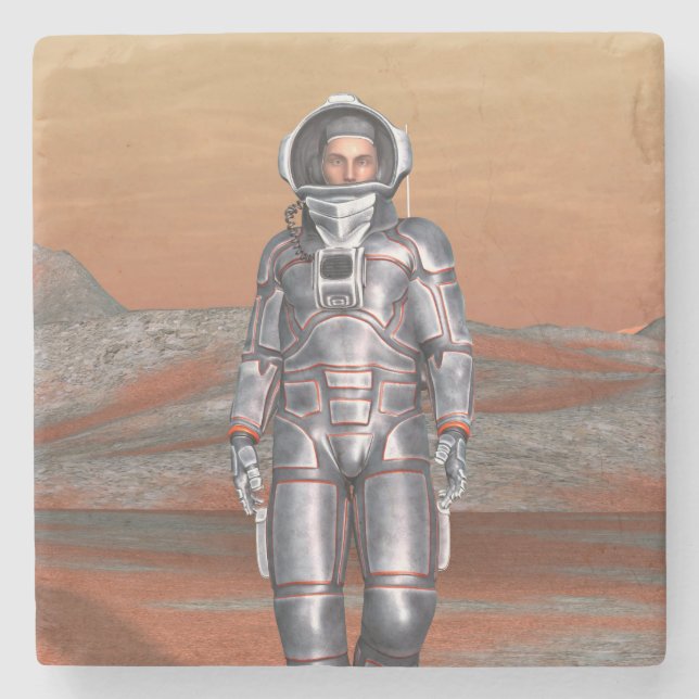 Porta-copo De Pedra Astronauta Marte - Explorador Espacial em Planeta  (Frente)