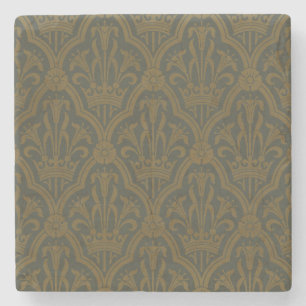 Porta-copo De Pedra Audsley Vintage Gold Lírio Coroa Verde Damask Arte