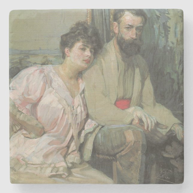 Porta-copo De Pedra Autorretrato com sua esposa (por Frantisek Kupka) (Frente)