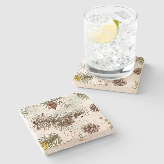 Porta-copo De Pedra Autumn Pine Cones (Lateral)