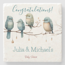 Porta-copo De Pedra Aves Whimsical em Ramais Chá de fraldas de Pastel