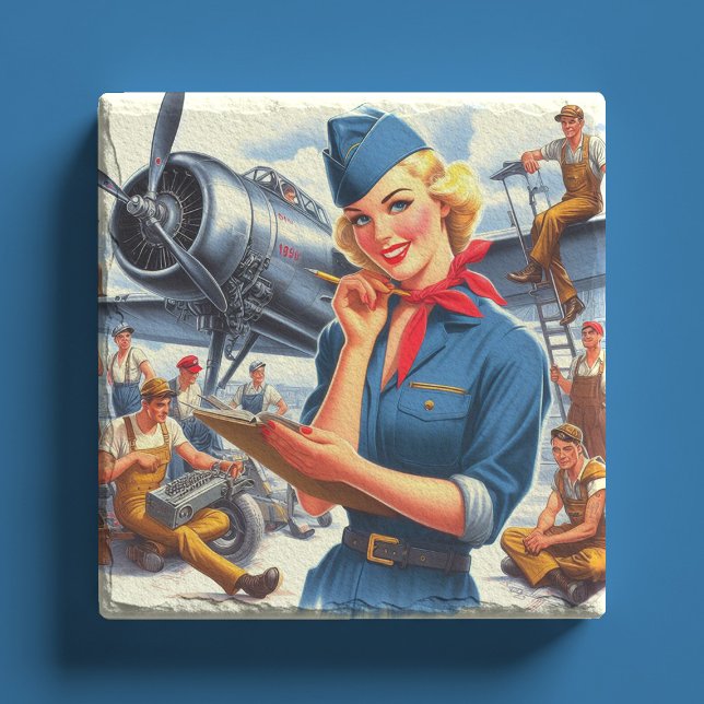Porta-copo De Pedra Avião Antigo Pin-up (Criador carregado)