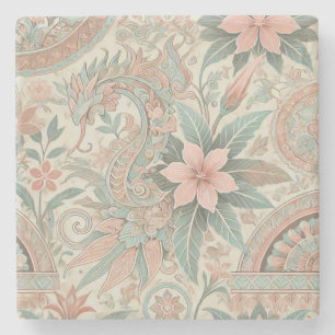 Porta-copo De Pedra Azul Cor-de-rosa Floral Boho indonésio Batik Water