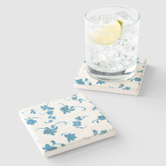 Porta-copo De Pedra Azul Floral Elegante Vintage
