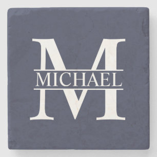Porta-copo De Pedra Azul Marinho Personalizado Monograma e Nome