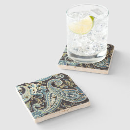 Porta-copo De Pedra Azul Marrom Vintage Paisley