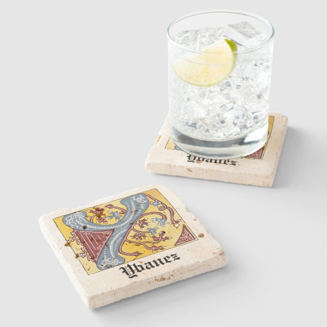 Porta-copo De Pedra Azul Medieval e Vermelho Ivy Iluminado - Letra Y (Lateral)