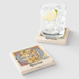 Porta-copo De Pedra Azul medieval e vermelho Ivy iluminados - Letra Q