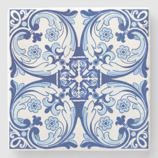 Porta-copo De Pedra Azulejo azul português (Frente)